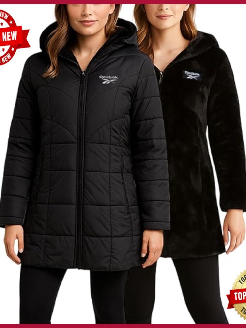 Reversible Sherpa Fleece Lined Quilted Puffer Jacket with Hood